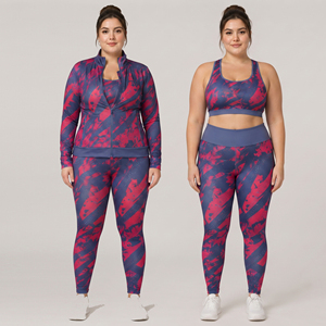 Plus Size Sublimation Printed Training Jacket <b>Women</b> Racerback Bra <b>Compression</b> Leggings 3 Pcs Spandex Printed Yoga Set <b>Women's</b> - Product Image 6