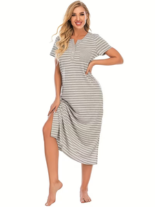 2026 Women's Animal Print 100% Cotton Breathable Super Soft Loose Short-Sleeve Sleep Dress & Pajama Set Spring Summer Bangladesh - Product Image 6