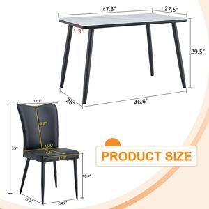 Tavolo da Pranzo Moderno Bianco con Effetto Marmo, Piano in Vetro, Base in MDF Nero e Gambe in Metallo Nero, Set Tavolo e Sedie - Product Image 4