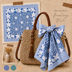 Pure Organic Cotton Bandana Floral Block Printed Lightweight Summer <b>Square</b> <b>Scarf</b> Eco Friendly Artisan Handkerchief - Product Image 2