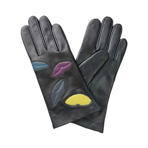Black Leather Gloves With Colorful <b>Leaf</b> Patches Wrist Length Unlined For Casual Winter Wear - Product Image 6