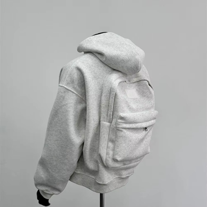 Men's <b>Black</b> Hooded Sweatshirt With <b>Backpack</b> Pocket Regular Fit Casual Solid Color French Terry Knitted Autumn Wear - Product Image 5