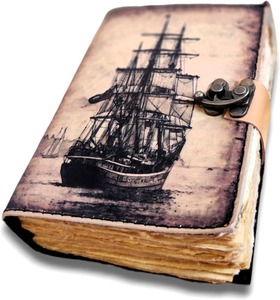 Large Sailing Ship Leather Hardcover Diary <b>Notebook</b> Sketchbook 120 Sheets <b>Spiral</b> Binding <b>A5</b> Pencil Gift - Product Image 1