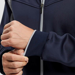 Men's Navy Blue Tracksuit Full Zipper Sporty Sweatshirt And <b>Pants</b> Set With Gray Panels Breathable Regular Fit Autumn Wear - Product Image 2