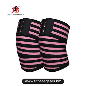 Genouillère blanche rayée réglable avec fermeture auto-agrippante unisexe pour entraînement musculaire respirante - Product Image 2