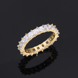 Unisex Princess Cut Lab Grown Diamond 14K Gold Plated IGI Certified Eternity Band <b>Ring</b> Hiphop Full Pave Engagement - Product Image 3