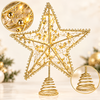 Décor de Noël pour la maison : étoile dorée lumineuse à piles avec bordure en boucle et ampoules LED chaudes pour le sommet du sapin