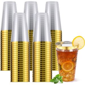 300 Pezzi Bicchieri di Plastica Usa e Getta da 16 oz con Bordo Dorato, Eleganti Bicchieri di Plastica Rigida Usa e Getta con Capacità di 16 oz - Product Image 1