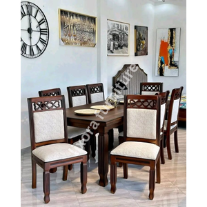 Luxury Handcrafted Solid Wood 8 Seater Dining <b>Table</b> Set Premium <b>Walnut</b> Finish Rectangular <b>Table</b> Set - Product Image 5
