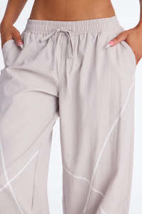 Private Label Unisex Stone Wide Leg Parachute <b>Trousers</b> Contrast Seam <b>Drawstring</b> Nylon Streetwear Pants OEM men's pants - Product Image 3