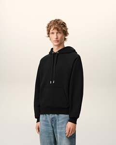 Sudadera con Capucha Negra para Hombre, Corte Holgado, Tejido de Algodón, Color Sólido, Estilo Casual de Verano, Diseño con Bolsillos, Colores Personalizables - Product Image 4
