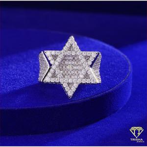 Elegante Anillo de Plata de Ley 925 con Moissanita y Diamantes, Diseño de Estrella con Detalles de Piedras en Capas, Joyería de Moda Atrevida para Revendedores - Product Image 4
