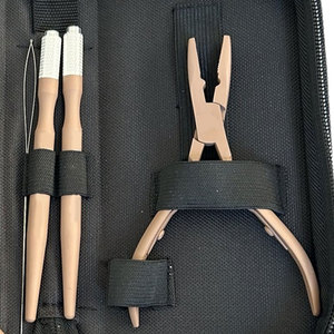 Professional Hair Extension Tools Kit with <b>Silicone</b> <b>Beads</b> in Black Brown and Beige Microlink Pliers Scissors Loop and Hook - Product Image 2