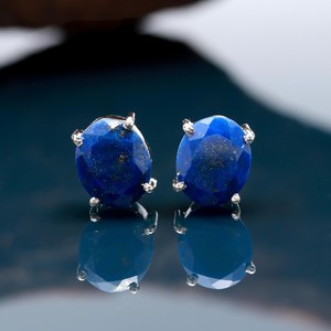 Natural Lapis Lazuli Faceted Oval Shape Gemstone Stud <b>Earrings</b> 11x9mm 925 Sterling <b>Silver</b> <b>Earrings</b> For Women Genuine Gemstone - Product Image 4