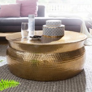 Mesa de Centro Redonda Hecha a Mano de 75 cm de Diámetro, Diseño Contemporáneo, Mueble de Salón con Superficie Metálica, Apariencia Moderna - Product Image 2