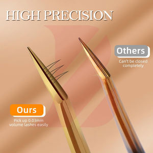 Kit de Pinzas para Pestañas de 4 Piezas con Logotipo Personalizado al por Mayor, Pinzas de Alta Precisión con Puntas Doradas de Dos Tonos y Mango Negro, Herramientas de Belleza Antimagnéticas - Product Image 4