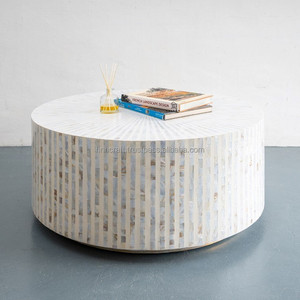 Mesa de Centro Redonda con Incrustaciones de Nácar, Fabricante Vietnamita, Mesa de Centro Moderna, Muebles OEM, Base Dorada, Variedad de Opciones - Product Image 4