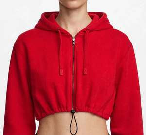Women Cropped Zip Up Hoodie Red Drawstring Hem Hooded <b>Sweatshirt</b> Cropped Fit Long Sleeve Zip Jacket Casual Women's Autumn Winter - Product Image 3
