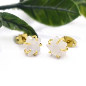 Rainbow Moonstone Star Shape <b>Stud</b> <b>Earrings</b> 8mm Prong Set Gemstone Jewelry for Women Girls - Product Image 2
