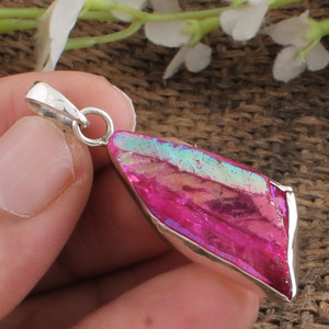 Collar de Plata de Ley 925 con Colgante de Druzy Rosa Natural, Cristal de Ágata Brillante, Fabricante de Joyería al por Mayor - Product Image 5