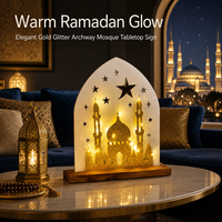 Arche lumineuse LED dorée à piles avec découpes étoiles creuses pour décoration murale ou de table de Ramadan
