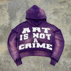 Sweat à capuche épais personnalisé avec broderie, effet vieilli, délavé à l'acide, zippé, motif araignée, délavé soleil, pour l'hiver - Product Image 2