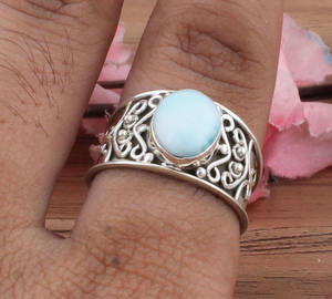 Anillo con Engaste de Larimar Natural, Plata de Ley 925, Estilo Vintage, Piedra Azul Dominicana Genuina, Joyería Fina Antigua para Mujer - Product Image 2