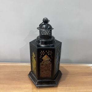 Mini Decorative Iron and colour glass <b>Lantern</b> with <b>Black</b> Finish Home Decoration - Product Image 3