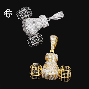 Colgante de Plata 925 Bañado en Oro con Moissanita, Diseño de Mancuerna de Puño Helado, Estilo Hiphop, para Fitness, Joyería Bling para Hombres y Mujeres, Estilo Rapper - Product Image 2