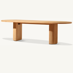 Mesa de forma ovalada hecha de madera de teca de buena calidad con estilo moderno, adecuada para uso en exteriores y duradera. - Product Image 2