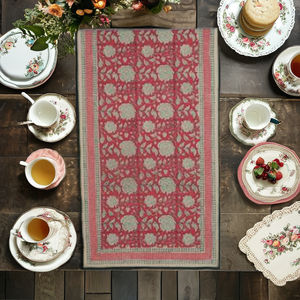 STUDIO-N Beige Handloom <b>Table</b> <b>Runner</b> Red Border | Modern Ethnic <b>Dining</b> <b>Table</b> Decor | 100% Organic Cotton Block Printed 160g - Product Image 6