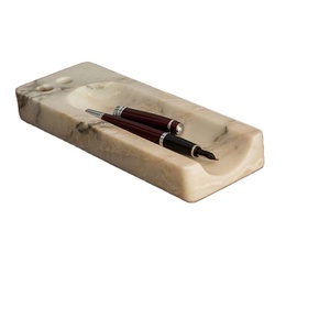 Marble Inlay Pen Holder - White Marble Desk Organizer With Floral Design 2857225285362 - View #8