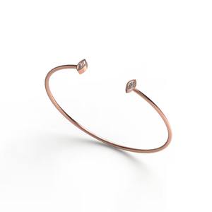 Bracelet jonc élégant en or massif 14 carats avec diamants taille marquise, fin et minimaliste, bijou raffiné, cadeau de luxe pour femme - Product Image 2