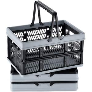 Paquete de 3 cestas de compras de plástico plegables de 25L, caja de almacenamiento plegable, Asa de supermercado, compras al por menor para frutas y verduras - Product Image 1