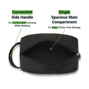 Pochette utilitaire multifonction en tissu polyester noir, capacité moyenne, fermeture éclair, poignée souple, sac de style simple - Product Image 6