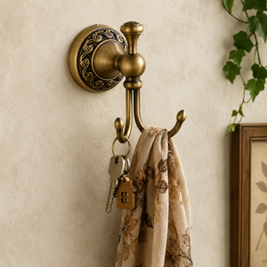 Vintage Double Wall Hook Hanger Antique Brass <b>Gold</b> Finish Decorative Coat Key Bag Holder Elegant Home Storage Organizer Decor - Product Image 2