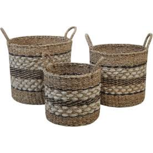 Wholesale Handmade Eco-Friendly Seagrass Woven Storage <b>Baskets</b> Natural Fiber Organizer Set with Handles for Home Decor - Product Image 5