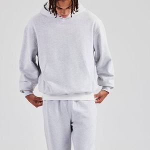Ensemble de survêtement unisexe gris en coton à capuche 2-en-1, pantalon de jogging décontracté couleur unie, coupe régulière longueur entière, taille élastique latérale - Product Image 4