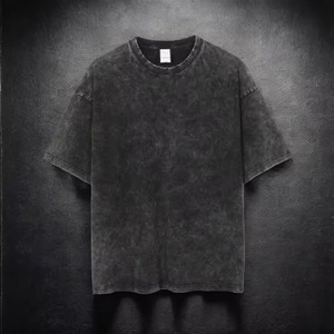 Été 2024 T-shirt vintage streetwear à manches courtes raglan, 270G, 100% Coton, tricoté lâche, uni, grammage lourd, ourlet incurvé, délavé à l'acide - Product Image 3