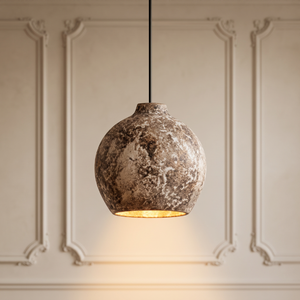 Suspension en céramique texturée marron, forme sphérique, avec ampoule LED E27, style minimaliste, taille moyenne. - Product Image 3