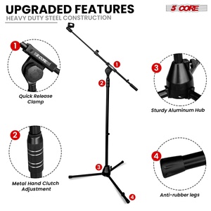 5 Core Mic <b>Stand</b> Adjustable 82" <b>Microphone</b> <b>Stands</b> Floor w 180 Rotating Telescoping Metal Boom Arm - Product Image 6