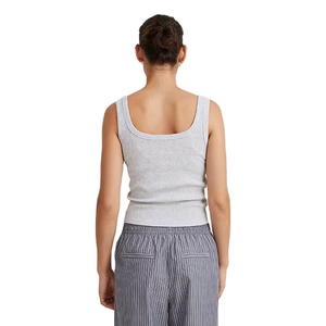 Women Square Collar Ribbed Knitted Sleeveless Tank Top Solid Color Breathable Cotton Minimalist Style Regular Length - Product Image 5