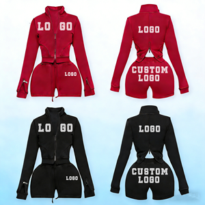 Nuevo Conjunto de Chaqueta Corta con Cuello Alto y Cierre para Mujer, Conjunto de Sudadera Corta de Dos Piezas con Logotipo Personalizado, Conjunto Deportivo con Pantalones Cortos - Product Image 1