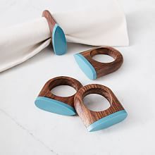 Ensemble de 6 anneaux de serviette en bois modernes, ronds, bleu sarcelle, pour mariage, durables, écologiques, décoration de table, accessoires de fête - Product Image 5