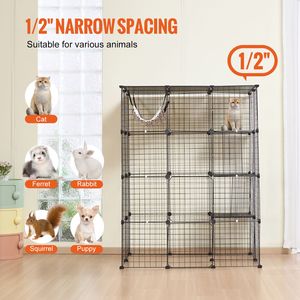 Grande Gabbia per Gatti a 4 Livelli con Rete Metallica Rimovibile 104 x 71 x 140 cm, 4 Porte Frontali, Amaca, Rampa e Scale per Allevamento Interno - Product Image 6