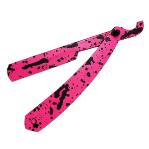 Porte-lame de rasoir en acier inoxydable texturé jaune et noir, couteau de barbier pliable à bord droit pour lames turques jetables - Product Image 3