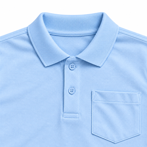 Kids <b>Light</b> <b>Blue</b> <b>Long</b> <b>Sleeve</b> Polo Shirt Uniform <b>Tops</b> With Pocket School Wear - Product Image 3