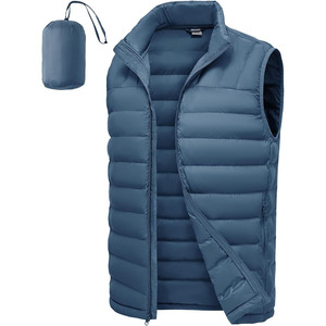 Men Lightweight Puffer Vest Stand Collar Zipper Closure Windproof Casual Outerwear Solid Gray Sleeveless <b>Quilted</b> <b>Waistcoat</b> - Product Image 5
