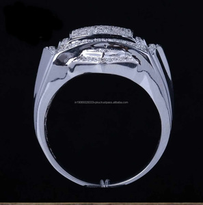 Men's 925 Sterling Silver Hip Hop Rhodium Plated Pave <b>Iced</b> Out Diamond Cluster <b>Ring</b> Wedding Groom and Engagement Proposal <b>Ring</b> - Product Image 5