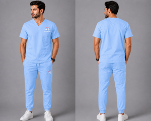 Ensemble de blouses médicales bleu clair pour hommes, col en V, tissu tissé en coton et polyester, uniformes d'hôpital - Product Image 6